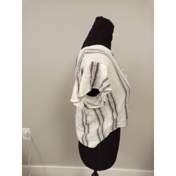 Juniors Sim and Sam Button Down Striped Tie Waist Crop Top Size Large - Picture 4 of 6